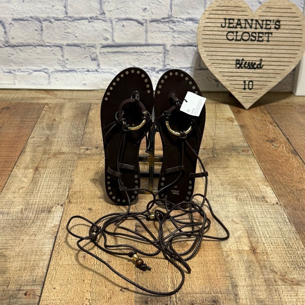 ZARA FLAT LEATHER SANDALS WITH DECORATIVE DETAIL - Picture 14 of 14